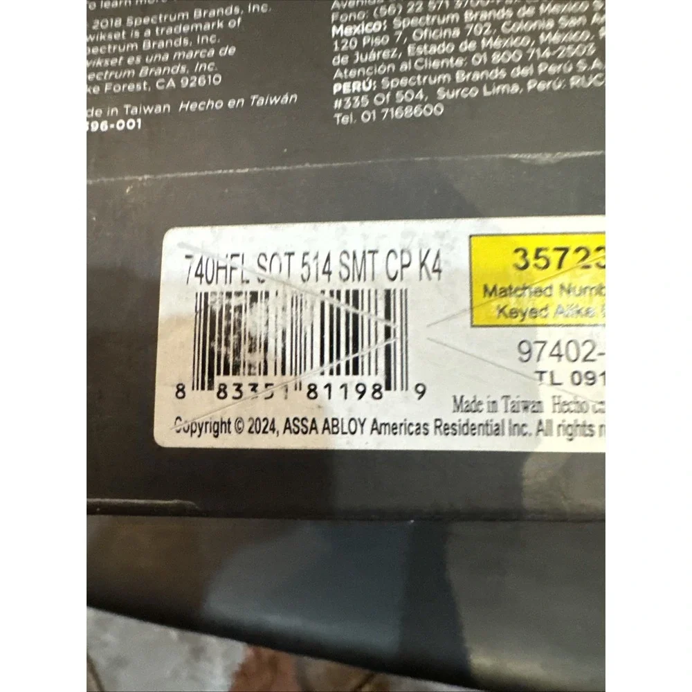 Kwikset Keyed Entry Lever 740hfl Sqt 514 Smt Cp K4‎ 97402-920